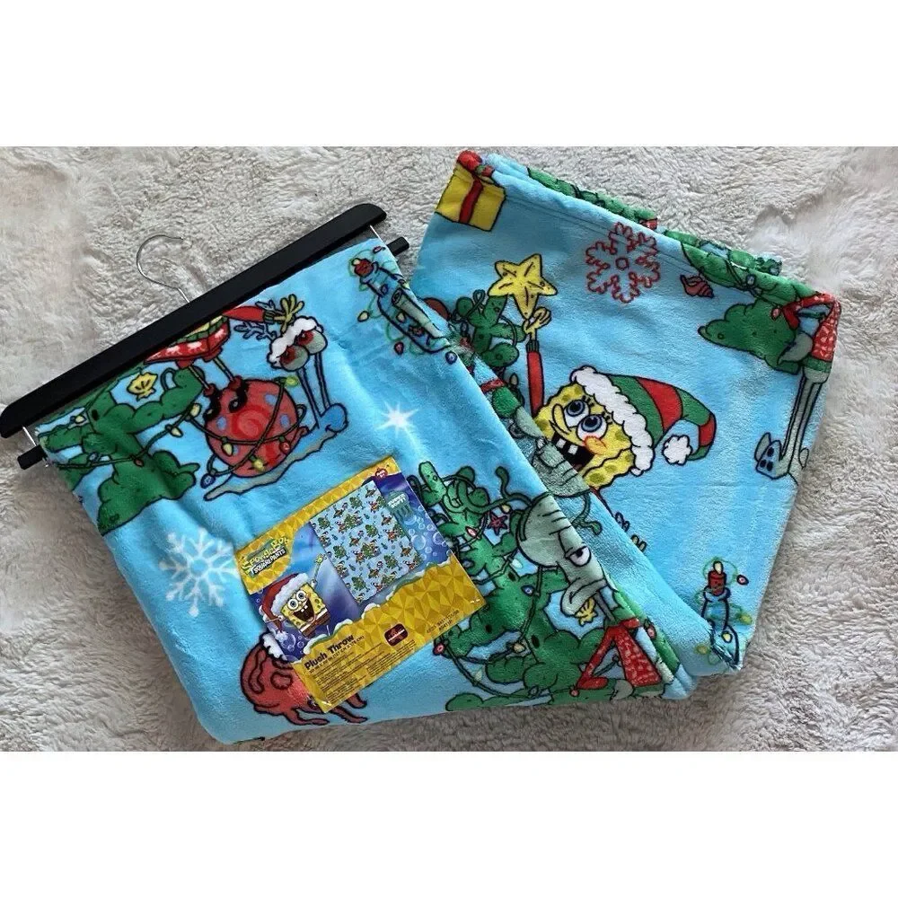 SpongeBob SquarePants Patrick Decorating Christmas Tree Blanket Throw‎ 50 X 70”